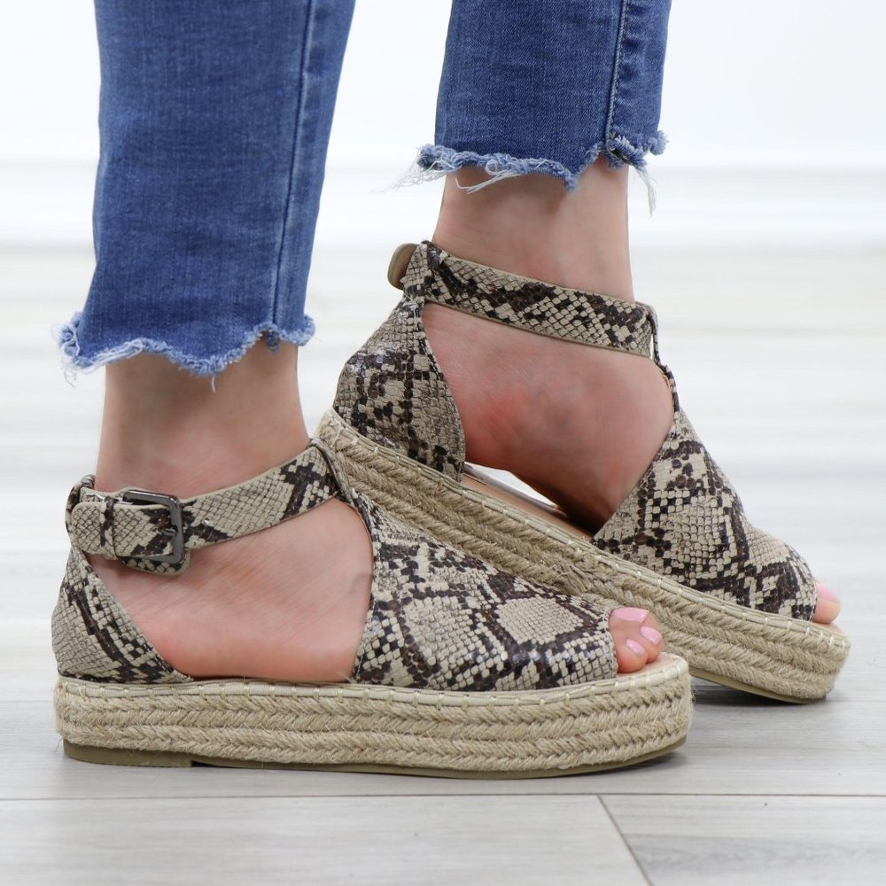 Espadrille Platform Snake Print Ankle Strap Sandal - Picture 4 of 14